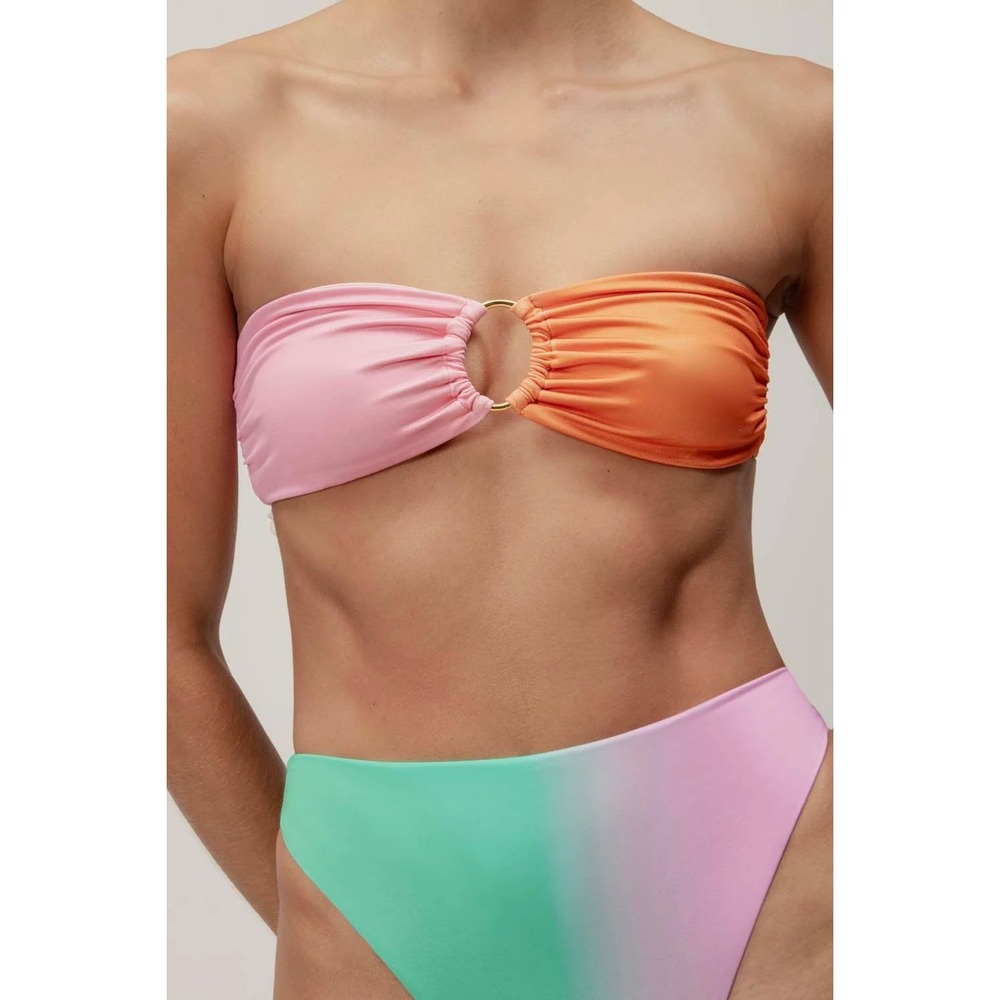 BAOBAB Nala Bikini Top Bottom Set Colorblock Swimsuit Ring Pink Green Sz XS